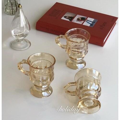 100-200ml Amber Ins Embossed Wine Glass Cup Mini Goblet Restaurant Latte Coffee Mug with Handle Whiskey Vodka Tumbler Shot Glass