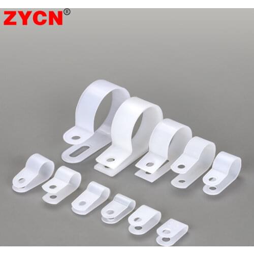 100PCS Cable Clips R-Type Plastic White Hose Fasteners DurableNylon Clamp Mount Fix Hardware Electrical Fitting Wire Management