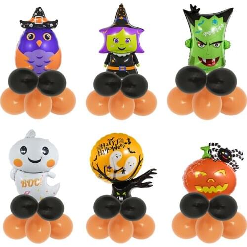 9Pcs Halloween Pumpkin Witch Spider Ghost Balloons Happy Halloween Party Decor Black Orange Balloon Kids Toys Festival Supplies