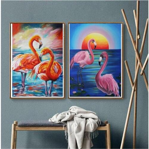Cute pet 5d diamond painting Flamingo in the sunset diy puzzle Full diamant embroidery mosaic Cross Stitch home decor gifts art