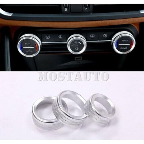 For Alfa Romeo Giulia Stelvio 2017-2019 Silver Aluminium Air Conditioning Knobs Button Trim 3pcs Car Accessories Interior