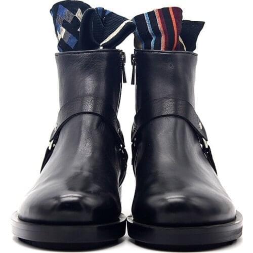 2020 Autumn Winter Genuine Leather Round Toe Zipper Ankle Boots Men Fashion Black Cowboy Leather Boots High Quality Shoes Male