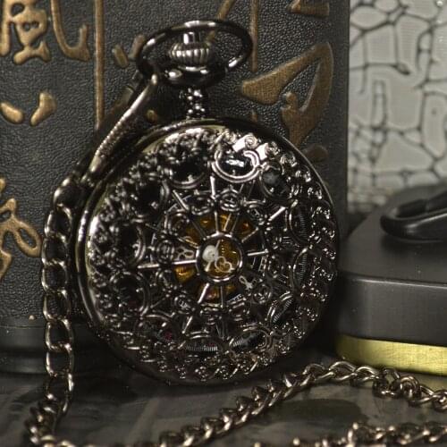 TIEDAN Antique Luxury Brand Steampunk Necklace Pocket & Fob Watches Chain Male Clock Skeleton Mechanical Pocket Watch Men