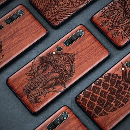 Carveit 3D Carved Real Natural Wood Case For Xiaomi Mi 10 Pro Soft-Edge Cover Thin Retro Shell Phone Accessories Protective Hull