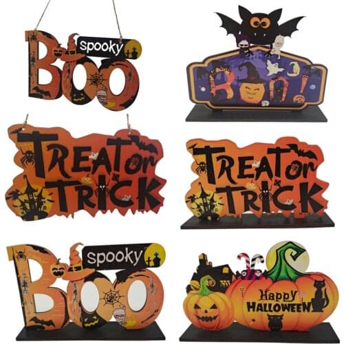 Wooden Pendant Halloween Hanging Signs Trick or Treat Skull Witch Pumpkin Wall Signs For Halloween Party Indoor Outdoor Decor