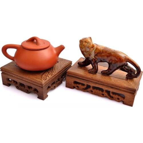 Wooden Retro Tea Tray Table Delicate Small Square Teapot Bases Vase Decor Solid Wood Bonsai Pedestal Wooden Base Serving Tray
