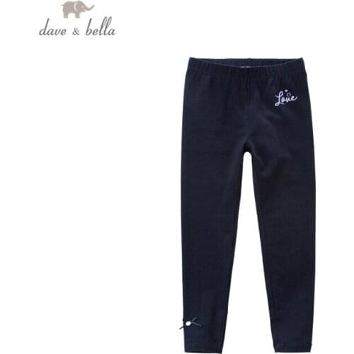 DKY16956 dave bella spring 5Y-13Y kids girls fashion bow letter pants children boutique cute full-length pants