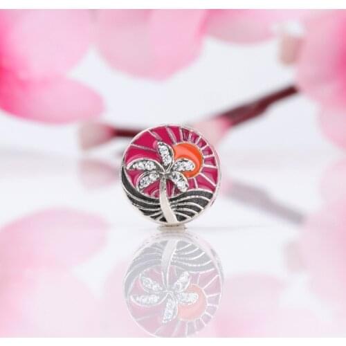 DoDoFly Hot Sale 925 Sterling Silver Beach sunset coconut tree charm Fit Original Bracelet Women Jewelry Making Gift