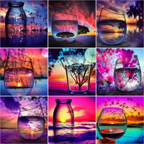 Evershine Diamond Embroidery Cup Mosaic Art Sunset Diamond Painting Landscape Picture Rhinestones Cross Stitch Home Decoration