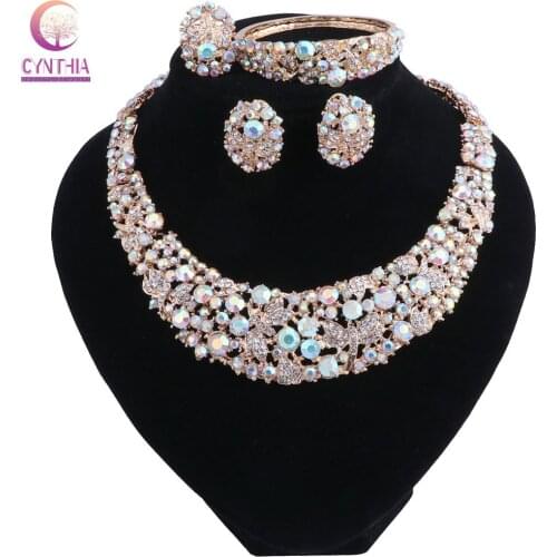 Women AB Color crystal Jewelry Sets With Earrings Statement Necklace Boho Trendy Necklace for Party Wedding 2018 Direct Selling
