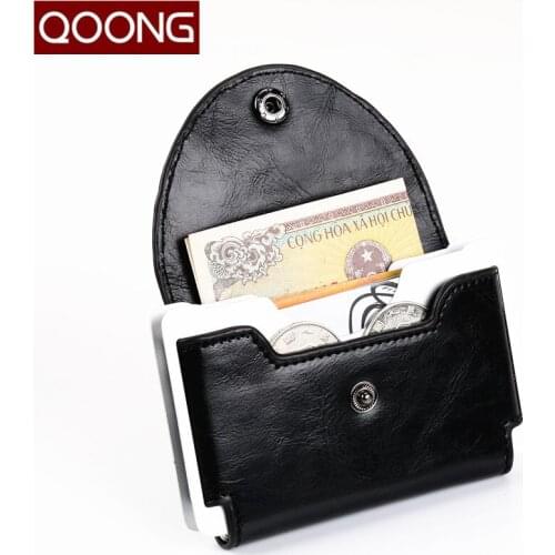 QOONG Rfid Blocking Fashion Men Women Business Credit Card Holder Case Leather Name ID Card Holder Wallet Coin Purse KH1-026