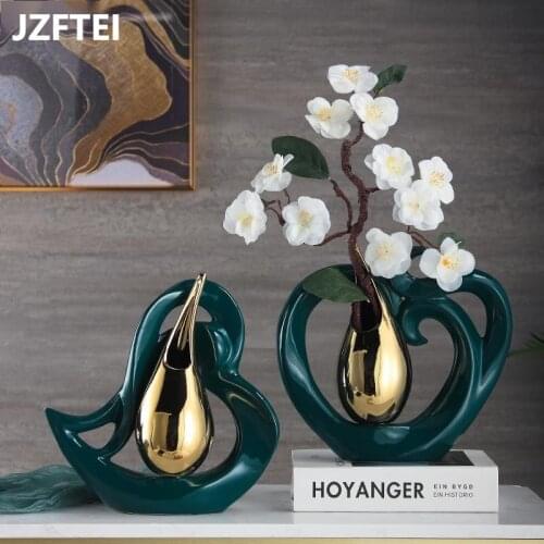 Creative Heart In Form Of Ceramic Pots In Form Of Drop Of Gold Arrangement Hollow Flower Vase Insertion Modern Flower Wedding