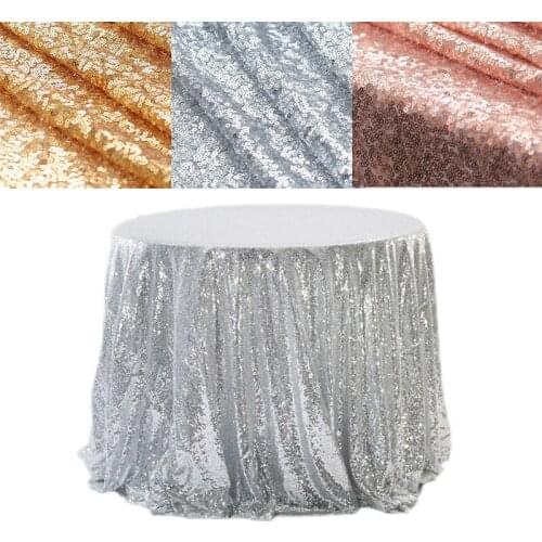 Round Sequin Tablecloth Silver Gold Glitter Table Cloth For Wedding Decoration Party Banquet Christmas Home Decor Support Custom