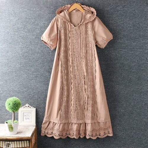 Lamtrip 2021 Summer Lolita Patchwork Lace Edge Hooded Short Sleeve Long Robe Fairy Princess Dress