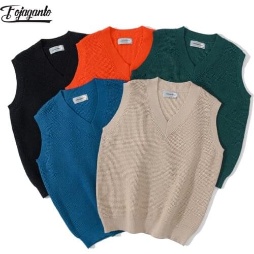 FOJAGANTO Brand Men Solid Sleeveless Sweaters Men Trendy Wild Pullover Sweater Tops V-Neck Casual Sweater Vest Male