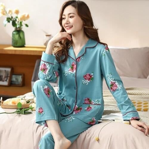 Autumn Pajamas for Womens Pyjamas Set Long Sleeve Sleepwear Women Set Pajamas Suit Female Two Piece Set Loungewear Plus Size 3XL