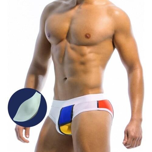 Men Swim Briefs Stitching Fashion Triangle Swimwear With Push Pad Summer Swimsuit Swim Trunks Beach Bathing Surf