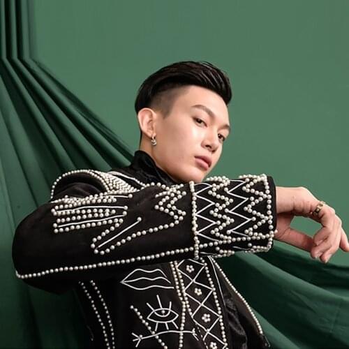 Real Men Asia Size Black Baroque Embroidery Beading Event/red Carpet/stars/luxury Long Coat/stage Performance/studio/dance/club