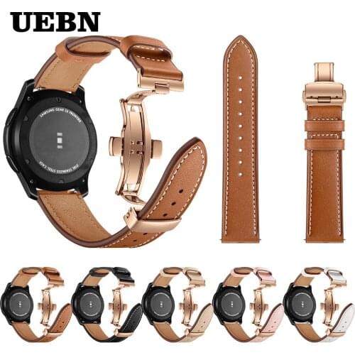 UEBN 22mm Rose Butterfly clasp Leather Band for Samsung Galaxy Watch 46mm Active Bracelet Strap for Gear S3 Classic watchband