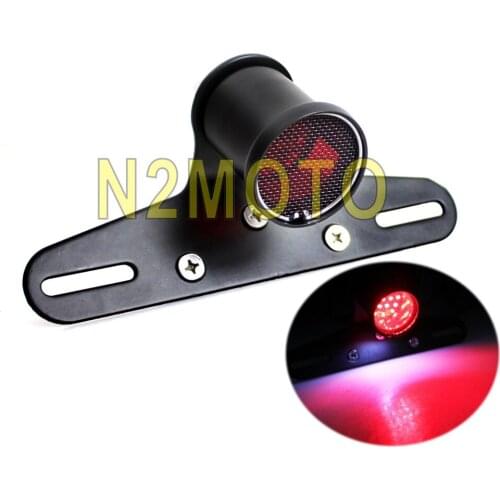 Retro Mesh Grill Motorcycle LED Red Taillight Brake Light License Plate Lamp Bracket for Cafe Racer Scrambler Bobber Chopper
