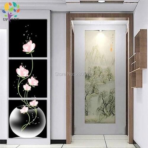 HAND PAINTED 3 Pcs/Set Combined Modern Oil Painting Flower on back ground Canvas Wall Art Picture vertical glass flowers Canvas