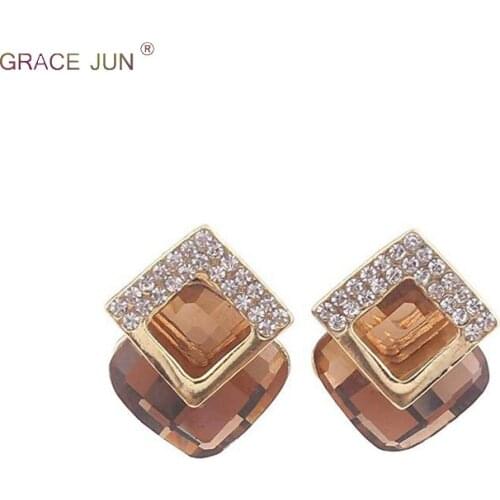 7 Colors Choose Luxury Bridal Wedding Full Rhinestone Crystal Clip on Earrings No Pierced for Women Charm Cushion Cuff Earrings