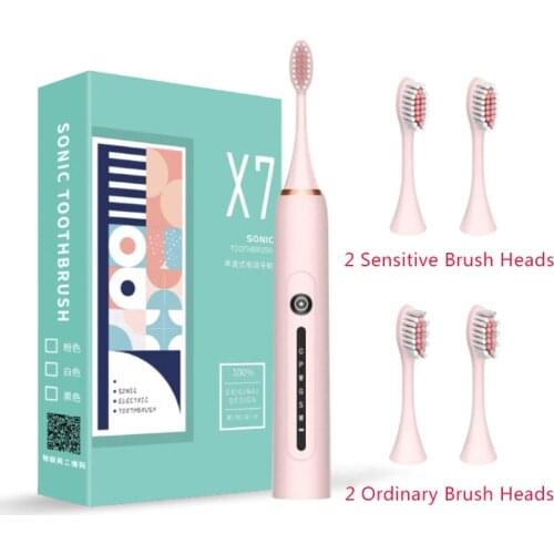 New Electric Toothbrush USB Rechargeable Sonic Toothbrush Washable Suitable For Teeth Whitening With 4 Soft Brush Heads