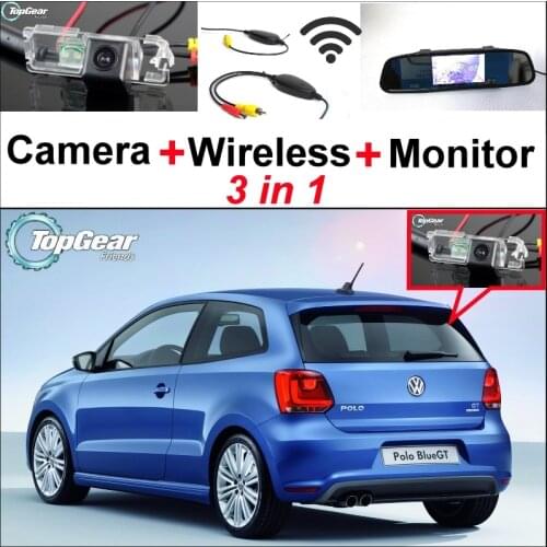 3 in1 Special Rear View Camera + Wireless Receiver + Mirror Monitor DIY Back Up Parking System For Volkswagen VW Polo GTi Derby