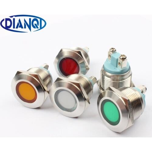LED Metal Indicator light 19mm waterproof Signal lamp LIGHT 3V 6V 12V 24V 220v screw connect red yellow blue white 19ZSD.PY.L