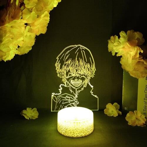 LED Light Tokyo Ghoul Anime Avatar Ken Kaneki Acrylic Night Lamp RGB Flashing Cool Gift 3D Cartoon Children Bedroom Decor