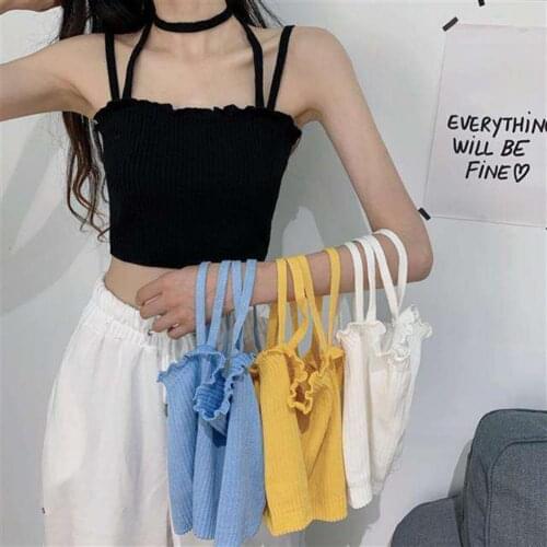 Knitted Vest Halter All-matched Skin-friendly Soft Women Suspender Sexy Sleeveless Vest Comfortable for Summer Date Fashion Bra