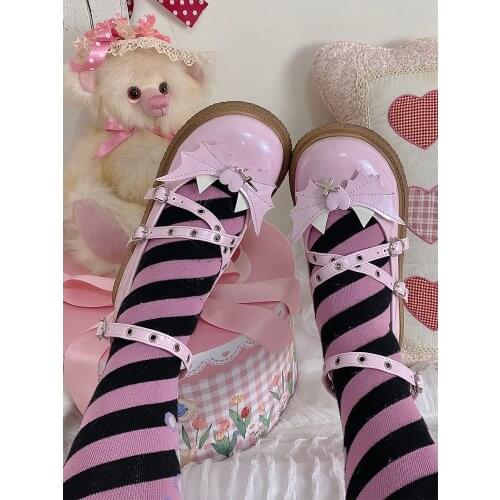 Wing Bowknot New Japanese Lolita Shoes Jk Uniform Shoe Cosplay Anime Harajuku Punk Goth Sexy Women Flats Cross Buckle Princess