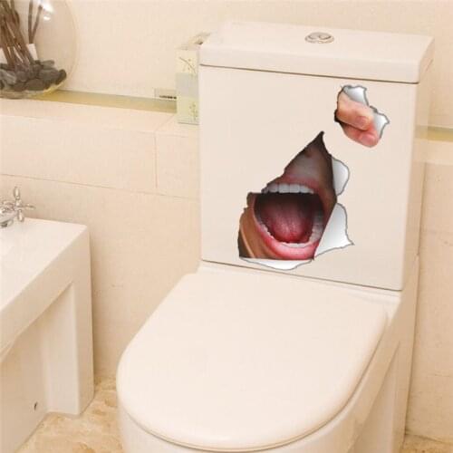 Vivid 3d Big Mouth Toilet Stickers For Home Decoration Diy Creative Halloween Wall Mural Art Diy Pvc Decals Broken Hole Posters