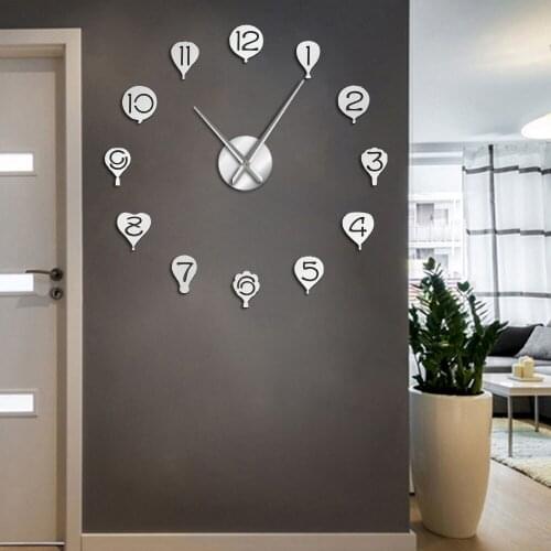 Hot Air Balloon With Arabic Numerals Wall Art Stickers DIY Giant Wall Clock Nursery Home Decor Frameless Quiet Sweep Wall Watch