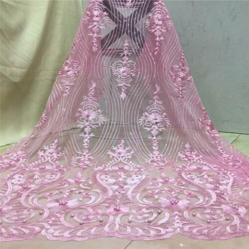 Embroidery beaded french lace fabric African tulle lace Sewing Nigerian lace fabric 2019 high quality for wedding dress x14-95