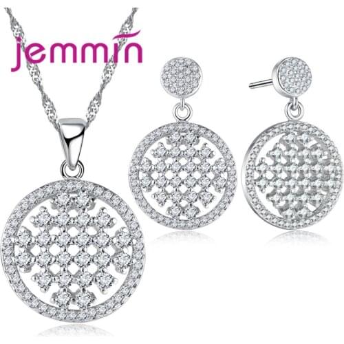 Round Square Hollow Pendant Jewelry Set 925 Sterling Silver Fine Jewelry Necklace/Earrrings Valentines Day Gift
