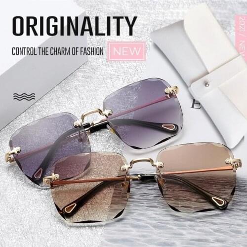 Womens Rimless Trimmed Square Sunglasses Retro Sunglasses Gradient Sun Glasses Shades Cutting Lens Ladies Frameless Eyeglasses