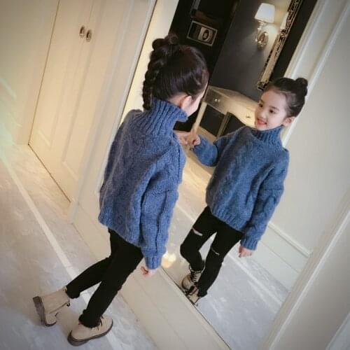 Plus Size Girls High Necked Knitted Sweater 2018 Fall Winter Korean Childrens Thickened Sweater Kids Casual Twist Pullovers B56