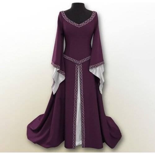 Women New Medieval Renaissance Embroidery Long Dresses Celtic Queen Gown Party Cosplay Costumes Square Collar Maxi Dress S-5XL