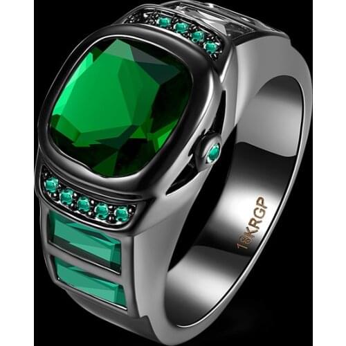 New Statement Jewelry Green Cubic Zirconia rings for Women Black Gun Ring size 6 7 8 AR2021