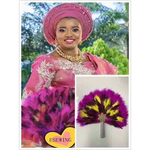 Gold Custom African Wedding Feather Hand Fan with Stones Feather Dance Fan Handmade Bride Hand Held Photo Props Wedding Favors