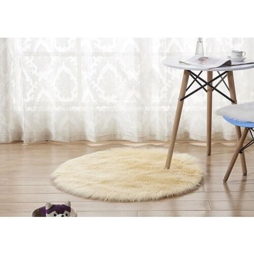 1pc Fluffy Rug Artificial Wool Round Soft Faux Sheepskin Fur Area Rugs 30cm Solid Pattern Faux Fur Rug Bedside Rugs