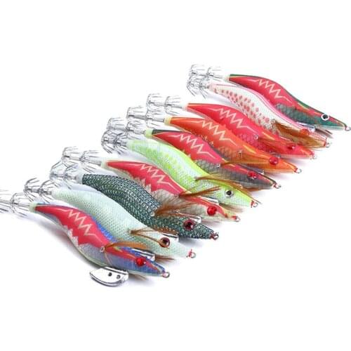 10pcs 3.5# Squid Rattle Jigs Fake Shrimp Fishing Lures Glow Tail Zuri Shita Luminous Simulation Shrimp Artificial Lure Hard Bait