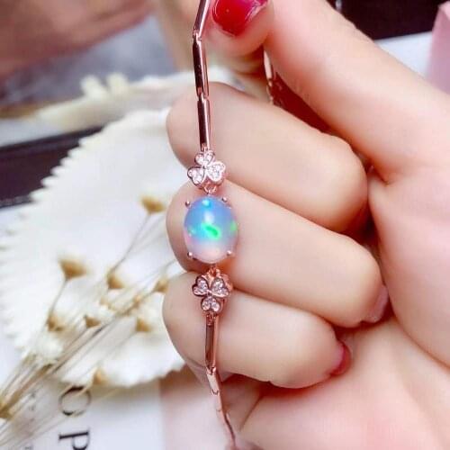 100% Natural And Real Opal bracelet Solid S925 Sterling Silver For Women Colour Gem Stone Rings Fine Jewelry