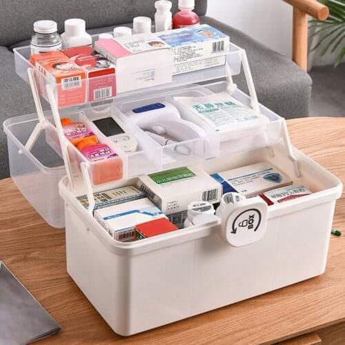 2 Layer Portable First Aid Kit Storage Box Plastic Multi-Functional Family Emergency Kit Box with Handle