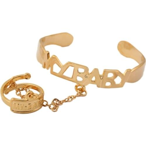 2017 Newest Gold Color Baby Bangles With Ring For MY BABY Jewelry Free Shipping