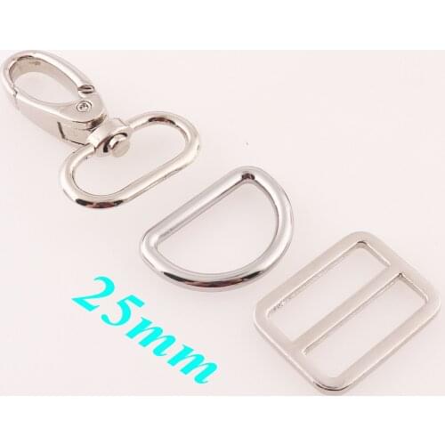 25mm Silver Swivel Clips,D Rings slide Buckles,Key Chains Landyard Keychain Hardware,Hook Findings,Adjuster Buckle-10 sets