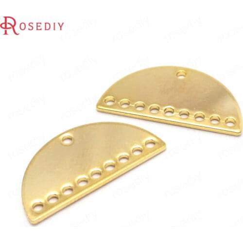 34404)10PCS 11*21MM Hole 1MM 24K Gold Color Brass Half Round Shape Charms High Quality Diy Jewelry Findings Accessories