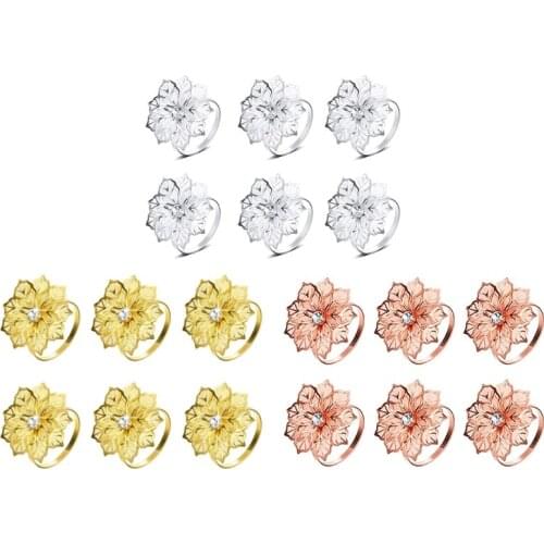 6 Pieces Alloy Napkin Rings with Hollow Flower Napkin Holder Adornment Exquisite Napkins Rings Set Rhinestone Thanksgivi