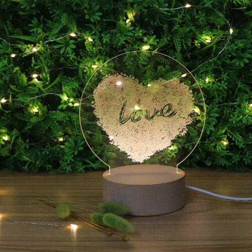 Acrylic Carved Inside Wooden Loving Heart Night Light 3D Lamp Gift For Lover